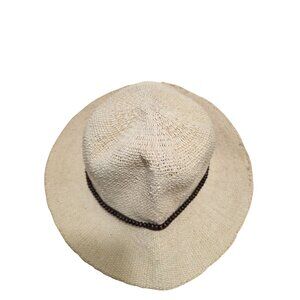 Sun N Sand Natural Straw Hat With Brown Beaded Band & Adjustable Chin Strap Wome